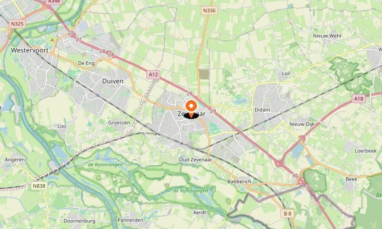 Kaart van Zevenaar en omgeving
