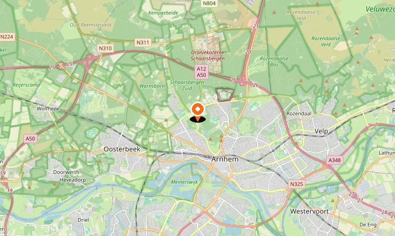 Kaart van Arnhem en omgeving