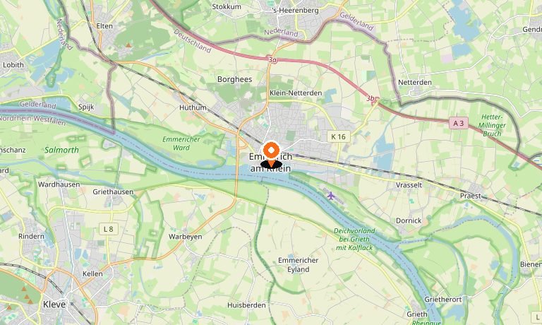 Kaart van Emmerich am Rhein en omgeving