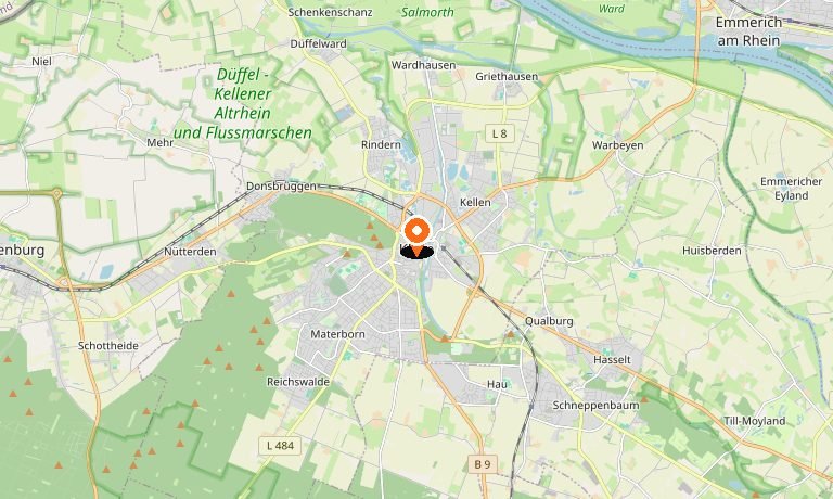 Kaart van Kleve en omgeving