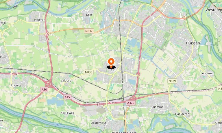 Kaart van Elst en omgeving
