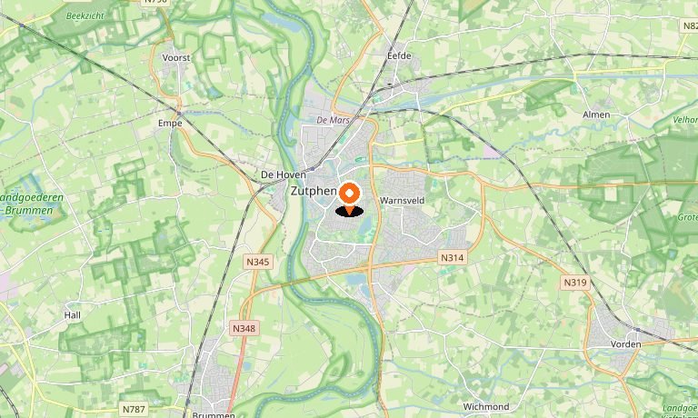 Kaart van Zutphen en omgeving