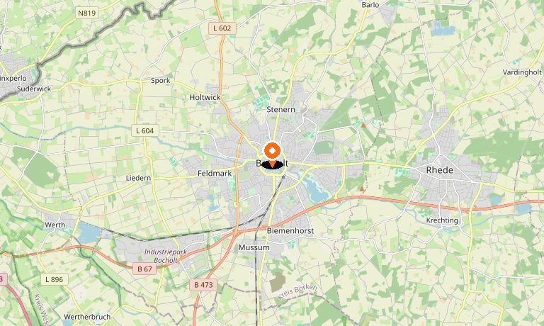 Kaart van Bocholt en omgeving