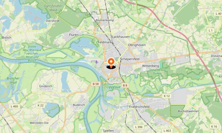 Kaart van Wesel en omgeving