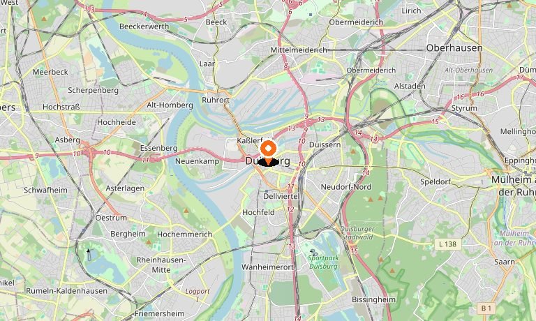 Kaart van Duisburg en omgeving